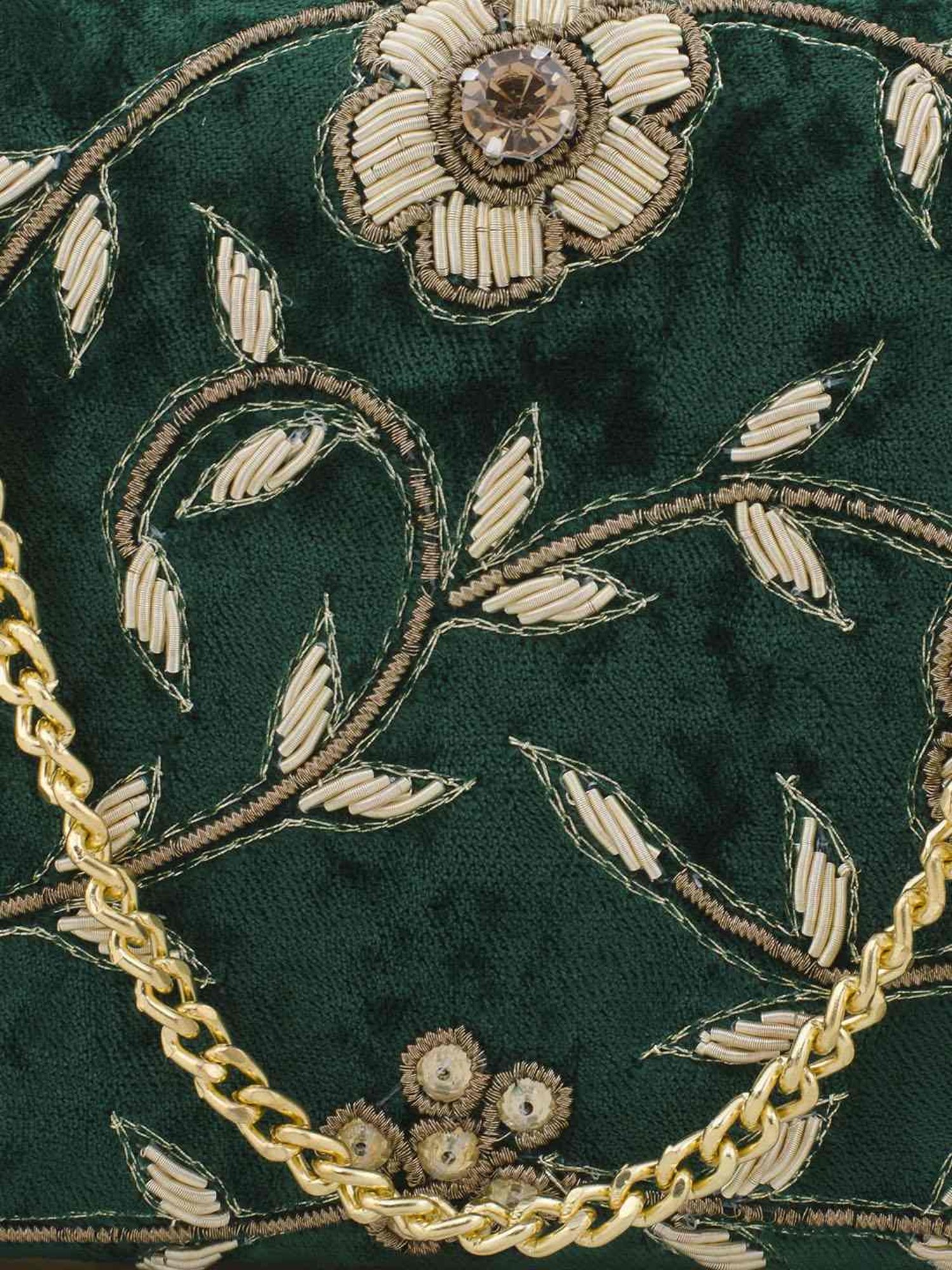 Tarini Nirula Green Velvet Minaudiere Clutch