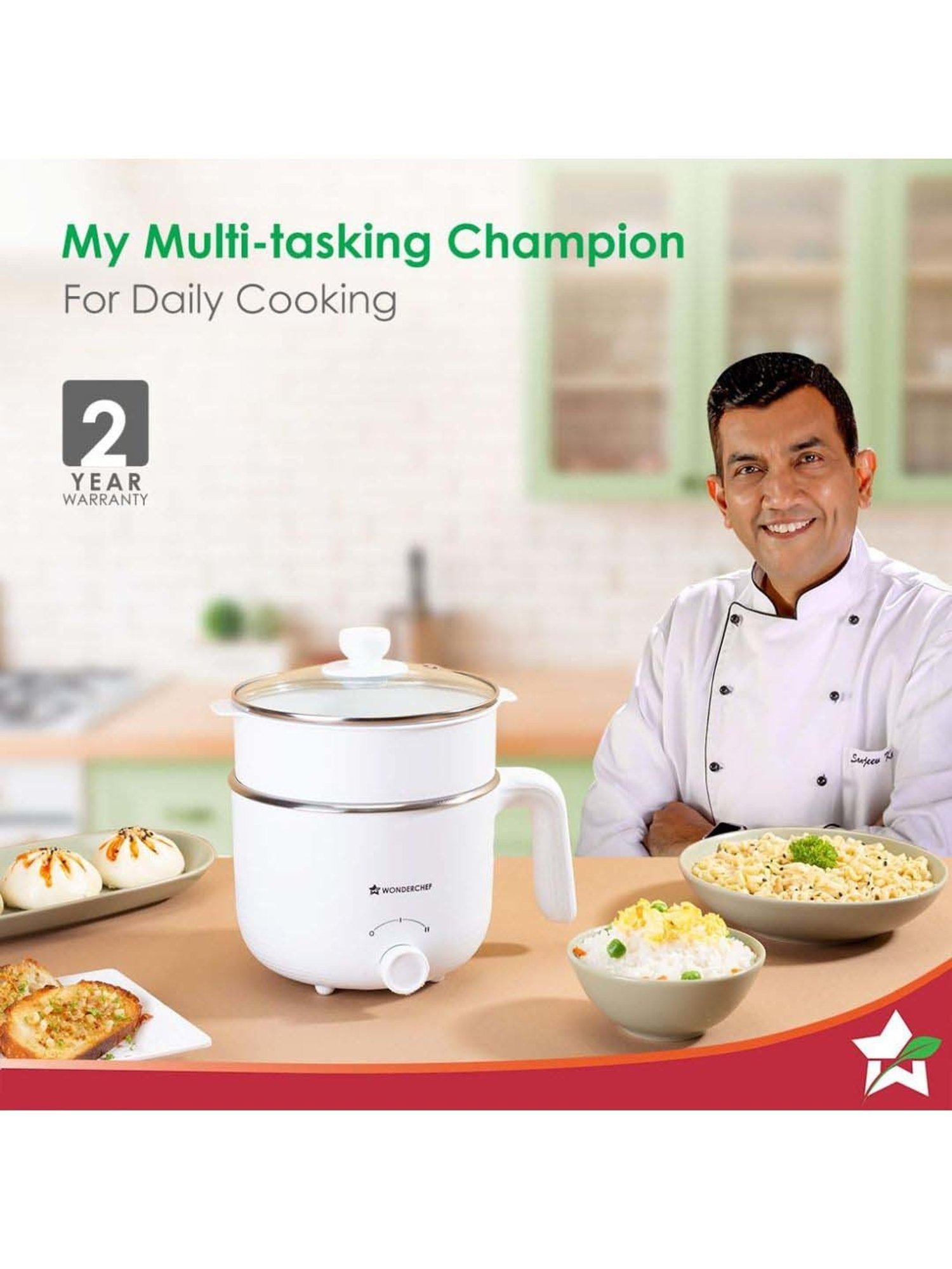 Wonderchef Luxe Multi Cook 1.2 L Kettle with Dual Power Modes & Automatic Shut-Off (600W,White)