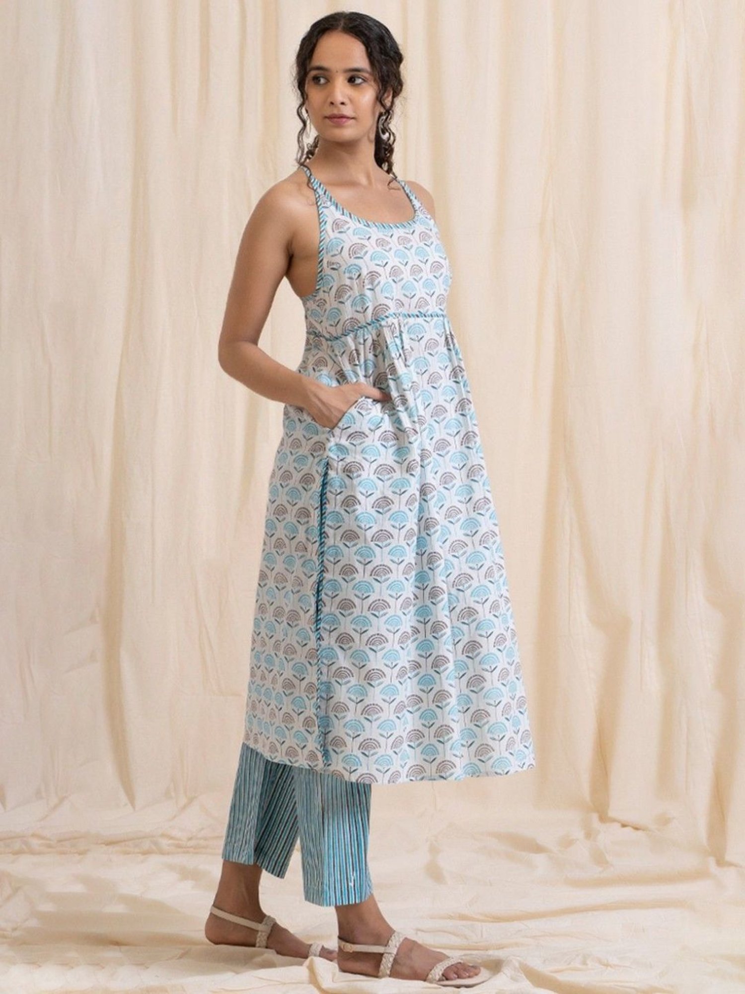 Akiso Aloha Grey & Blue Spaghetti Kurta