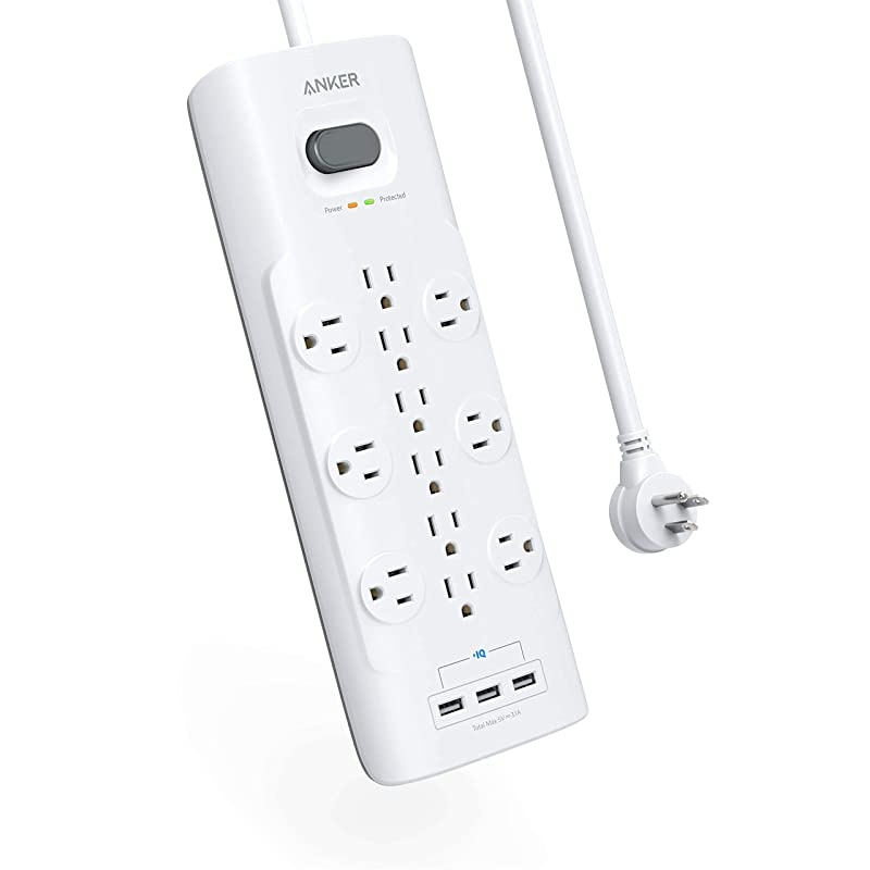 Power Strip Surge Protector 12 Outlets 3 USB Ports with Flat Plug PowerPort Strip With 6ft Extension Cord PowerIQ for iPhone XSXS MaxXRX Galaxy for Home Office and More 4000 Joules