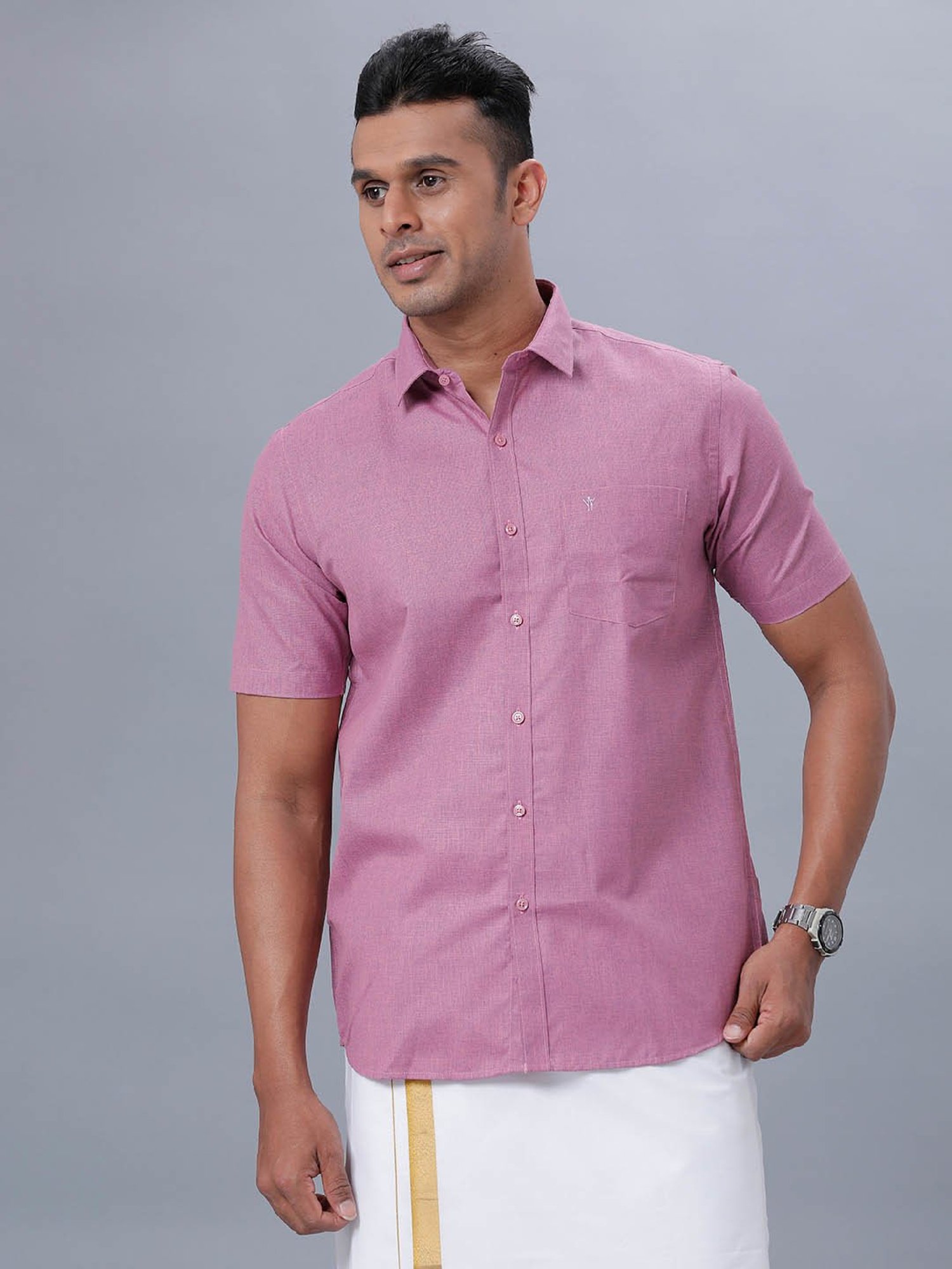 Ramraj Purple Regular Fit Shirt