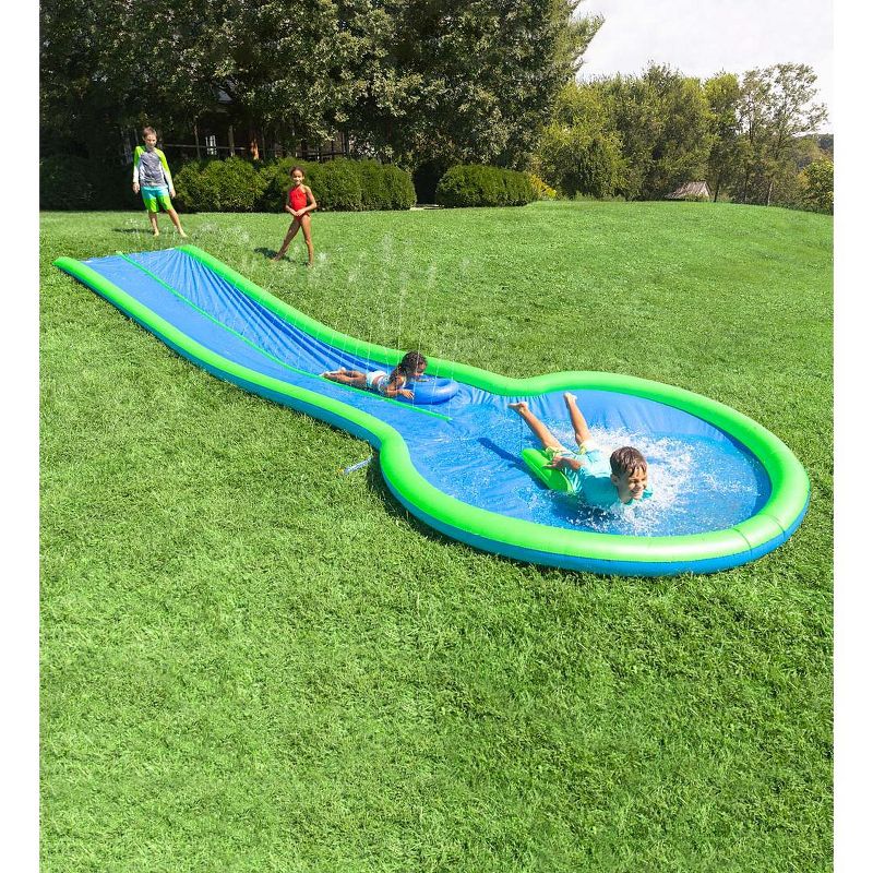 HearthSong Strike Zone 18'L Bowling Water Slide with Two Speed Boards for Outdoor Active Play