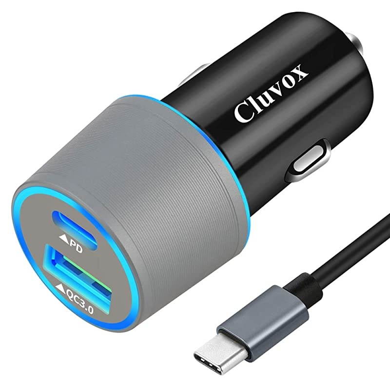 Type C Car Charger, Compatible for Google Pixel 5/4a/4/3a/3/2/XL, Samsung Note 20/S20/S10 USB C PD Car Charger with 3ft Cable, 18W Power Delivery& Quick Charge 3.0 Fast Charging Car Adapter-Gray