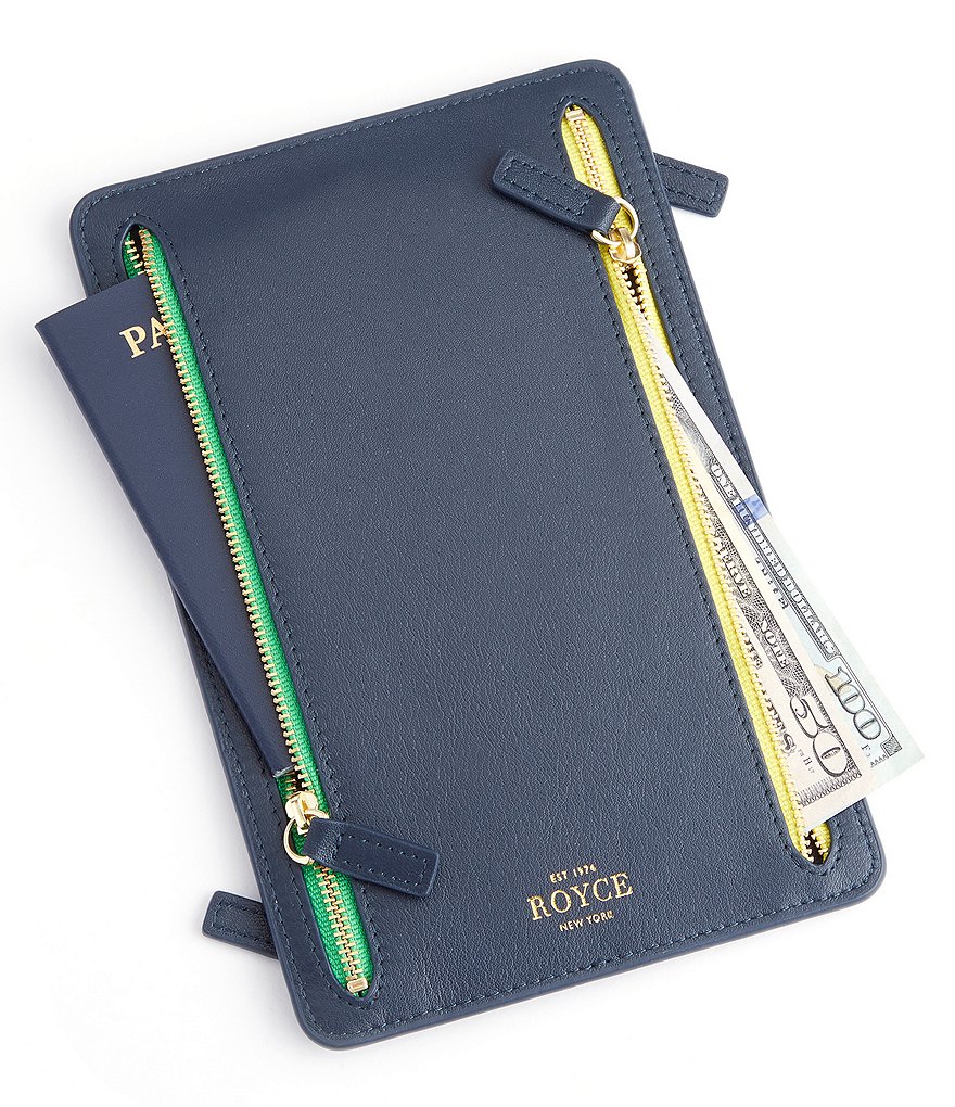ROYCE New York Leather RFID Blocking Four Zip Organizer Travel Case