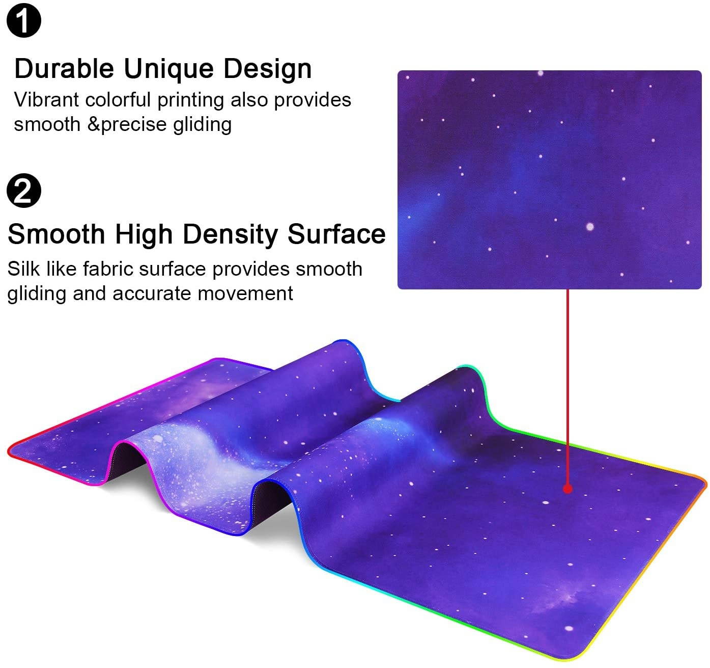 Meffort Inc RGB Gaming Mouse Pad - Extra Large XXL LED Gaming Mouse Mat with Custom Design Stitched Edges 35.4 x 15.7 Inches - Galaxy Universe