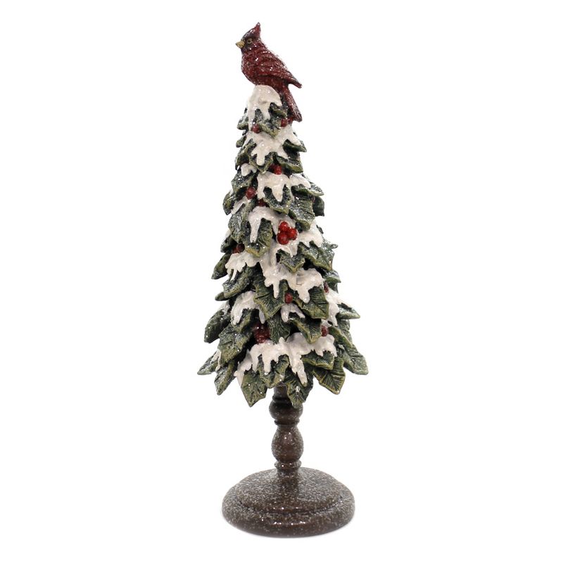 Christmas 15.0" Snow Tree Cardinal On Top Glittered Berries  -  Decorative Figurines