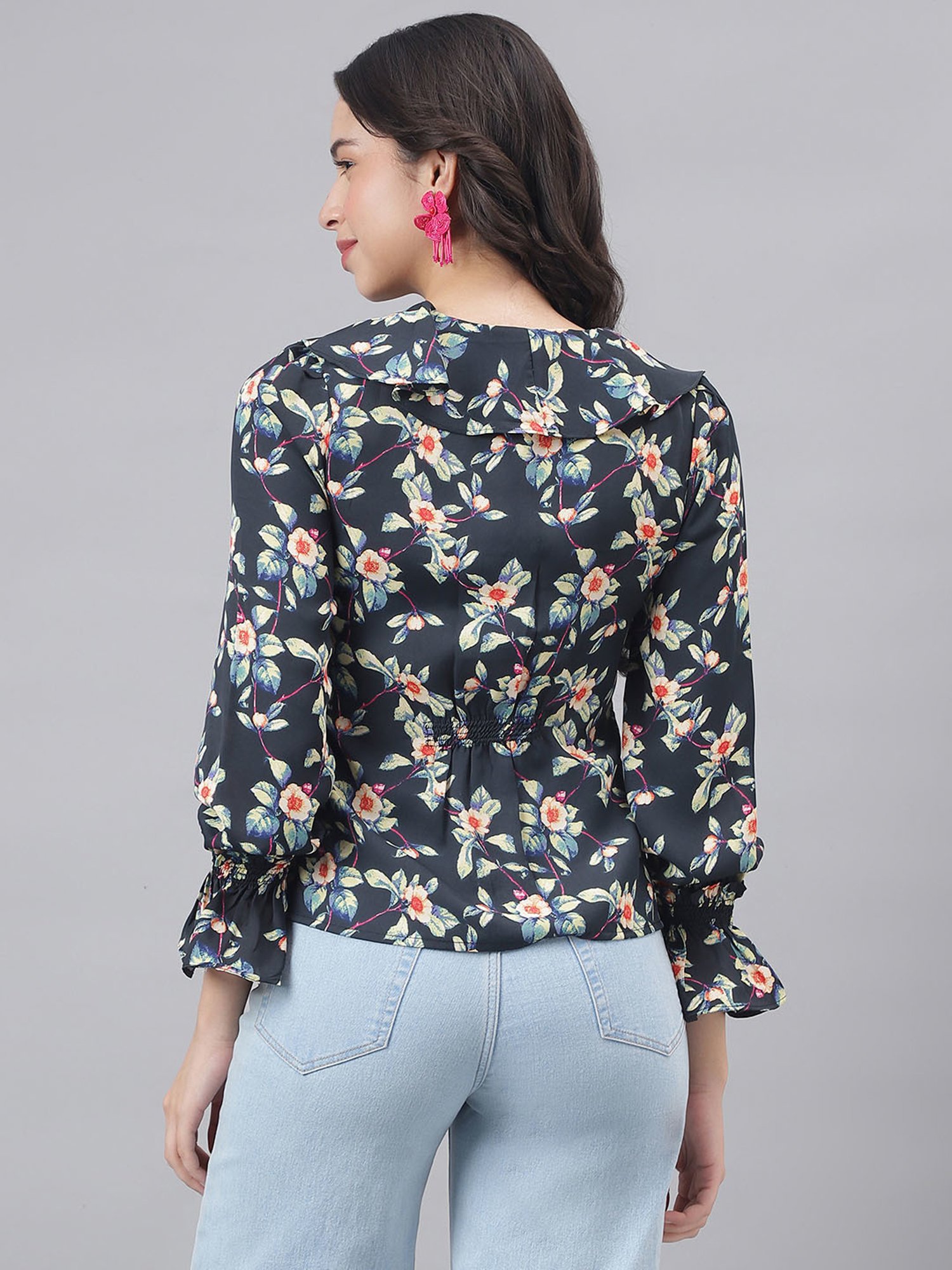 Latin Quarters Black Floral Print Top