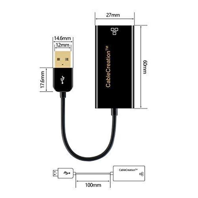 USB Network Adapter, CableCreation USB 2.0 to 10/100 RJ45 Ethernet LAN Cable Compatible with Windows 10/8.8/8/ 7, mac OS X, Black