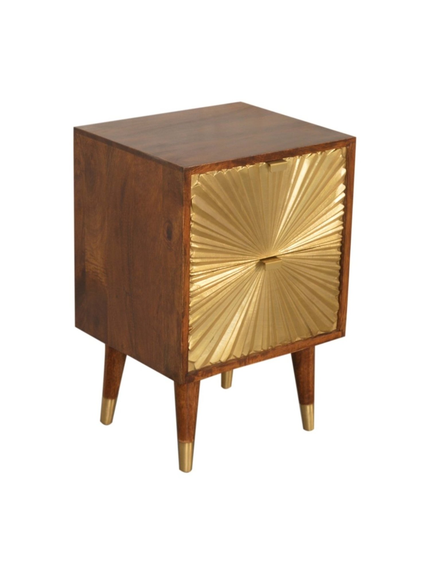 Artisan Furniture Manila Solid Brown Mango Wood Side Table Gold Finish