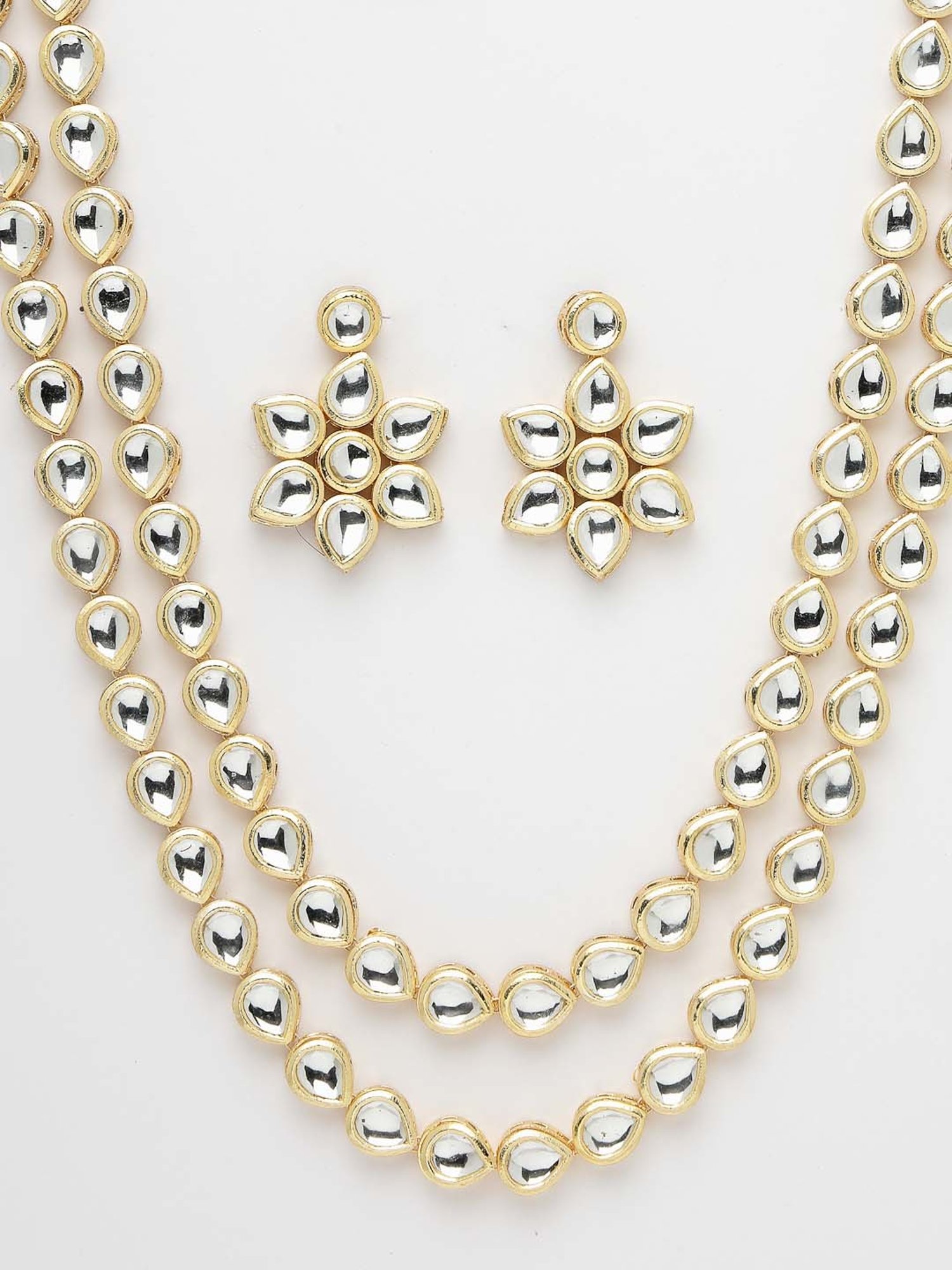 NVR Rhodium-Plated Kundan-Studded Necklace And Earrings for Women