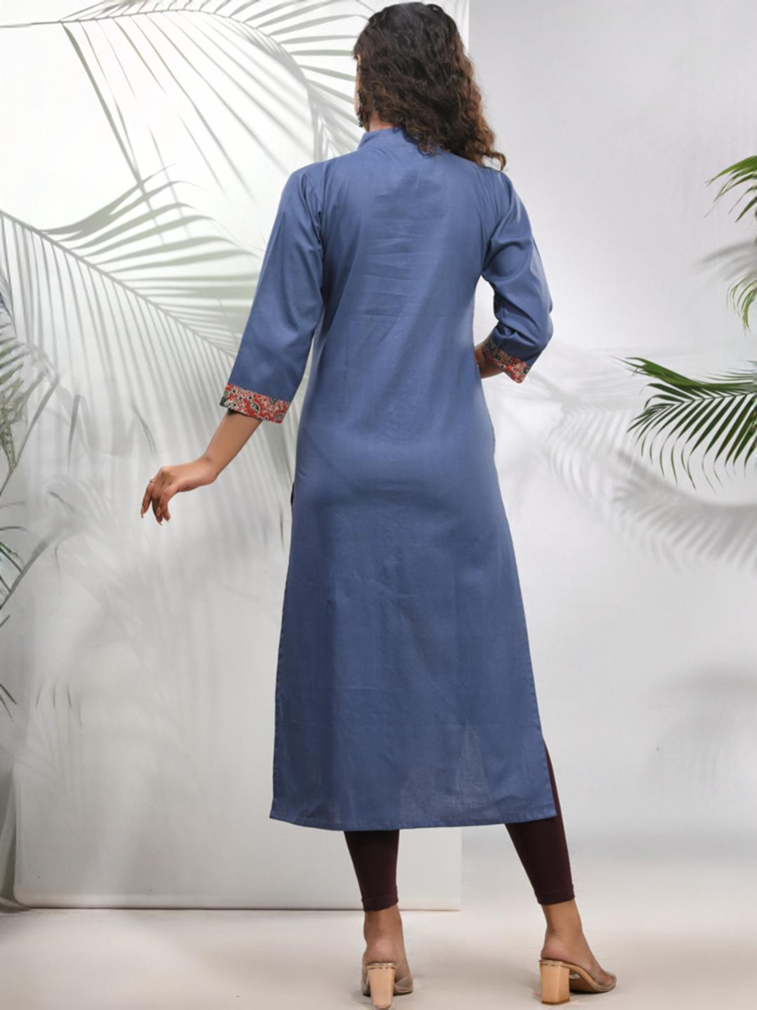 CHARUKRITI Blue Cotton Printed Straight Kurta