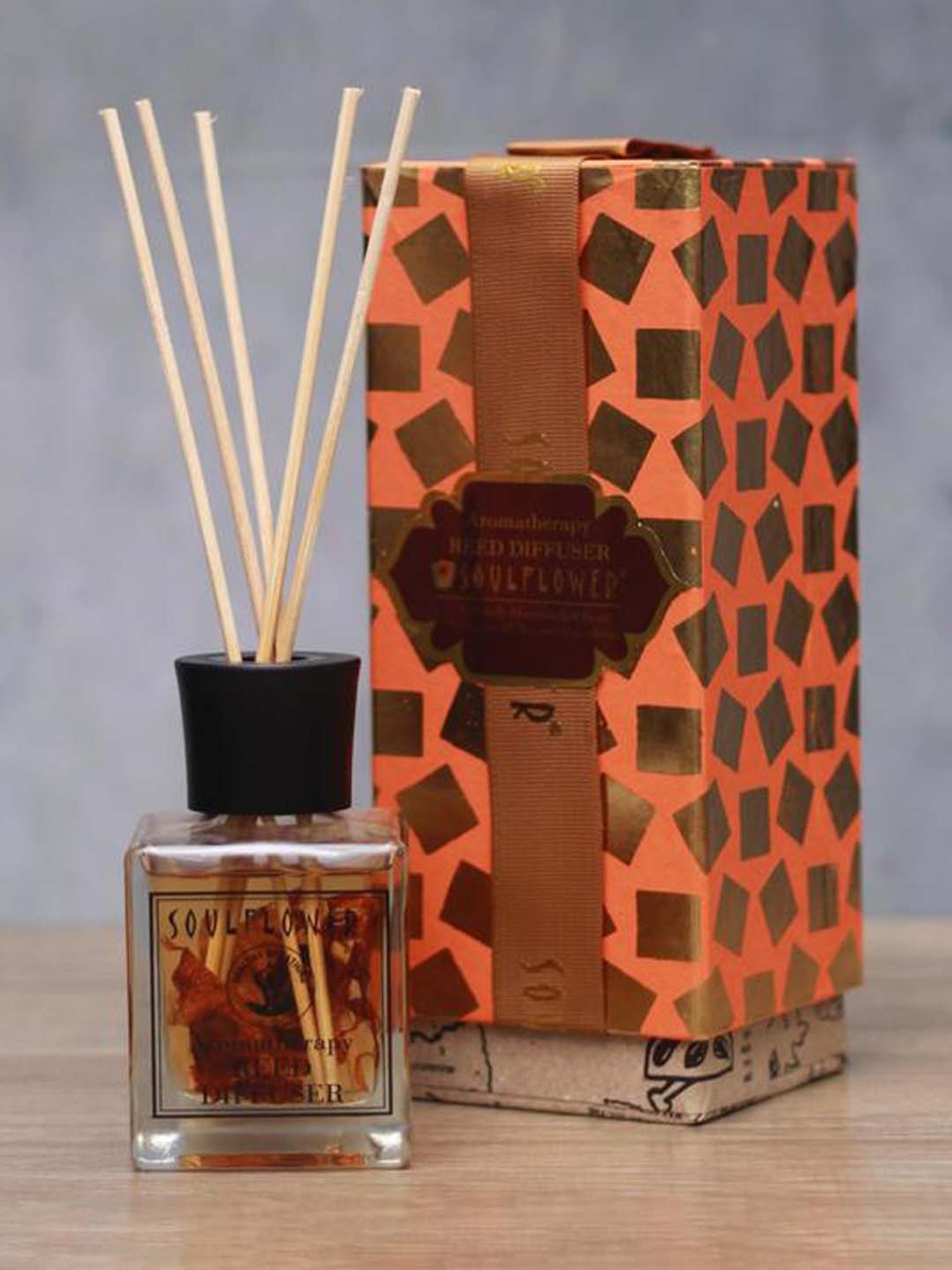 Soulflower Transparent Glass Cube Reed Aroma Diffuser (White Oudh) - Set of 1