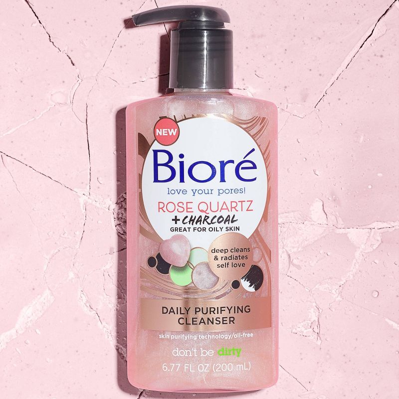 Biore Rose Quartz + Charcoal Oil Free Face Wash - 6.77 fl oz