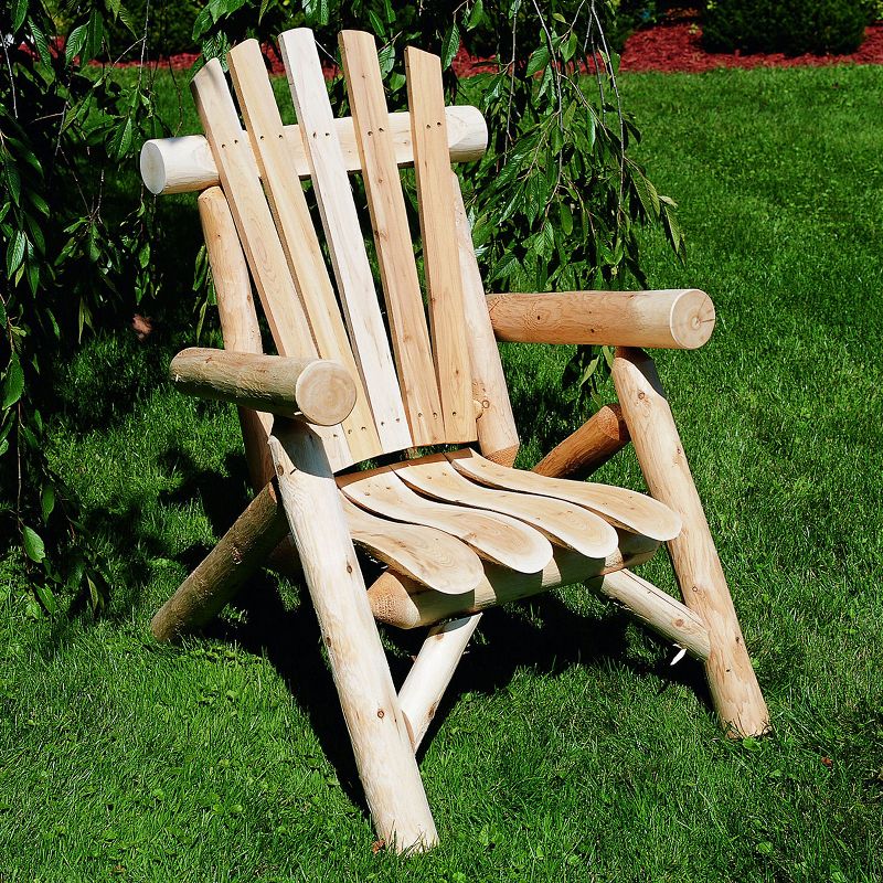 Lakeland Mills Country White Cedar Wood Log Outdoor Porch Patio Lounge Chair Furniture, Natural