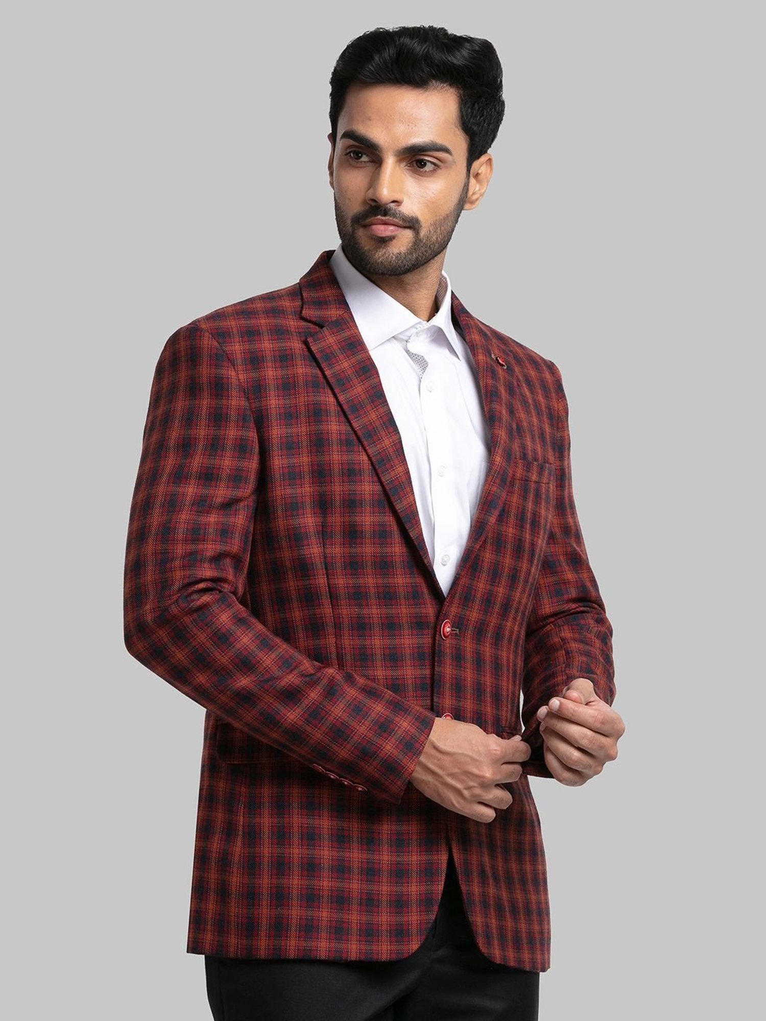 Raymond Orange Regular Fit Checks Blazer