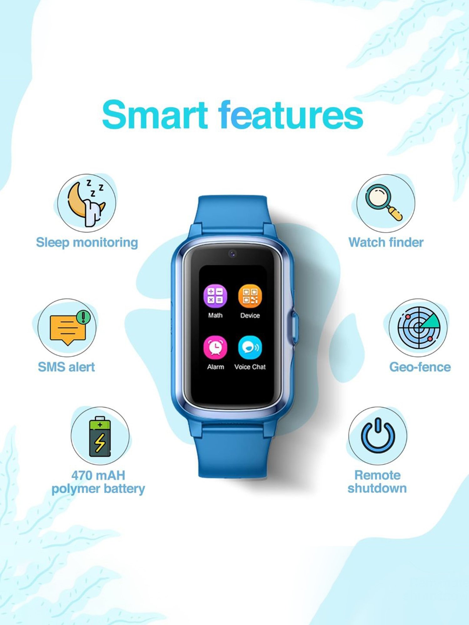 Turet Next Gen 4G Smartwatch for Kids with Camera, SOS, Video Calling, GPS Tracker (Blue)