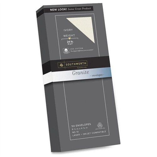 Southworth P93410L318 25% Cotton Granite Envelopes Stationery - #10 - 24 lb - 50/Pack &ndash; Ivory, 1 Pack