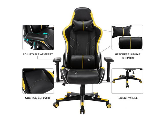 Massage Racing Chair Gaming Chair - Computer Office Adjustable Lumbar Cushion Headrest Swivel Rocking Function Desk Chair 5 Colors,Purple,GC34