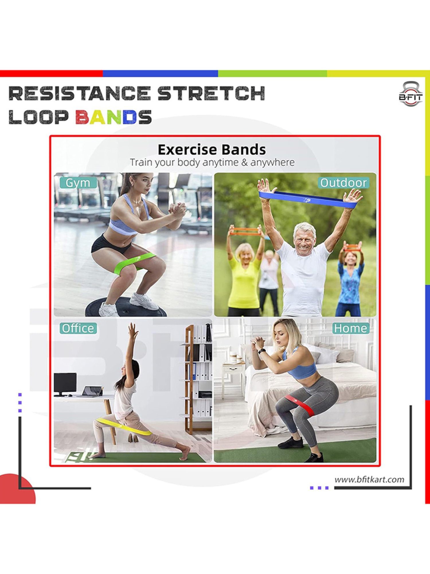 B Fit Resistance Loop Exercise Bands Set of 5 (Multicolor)