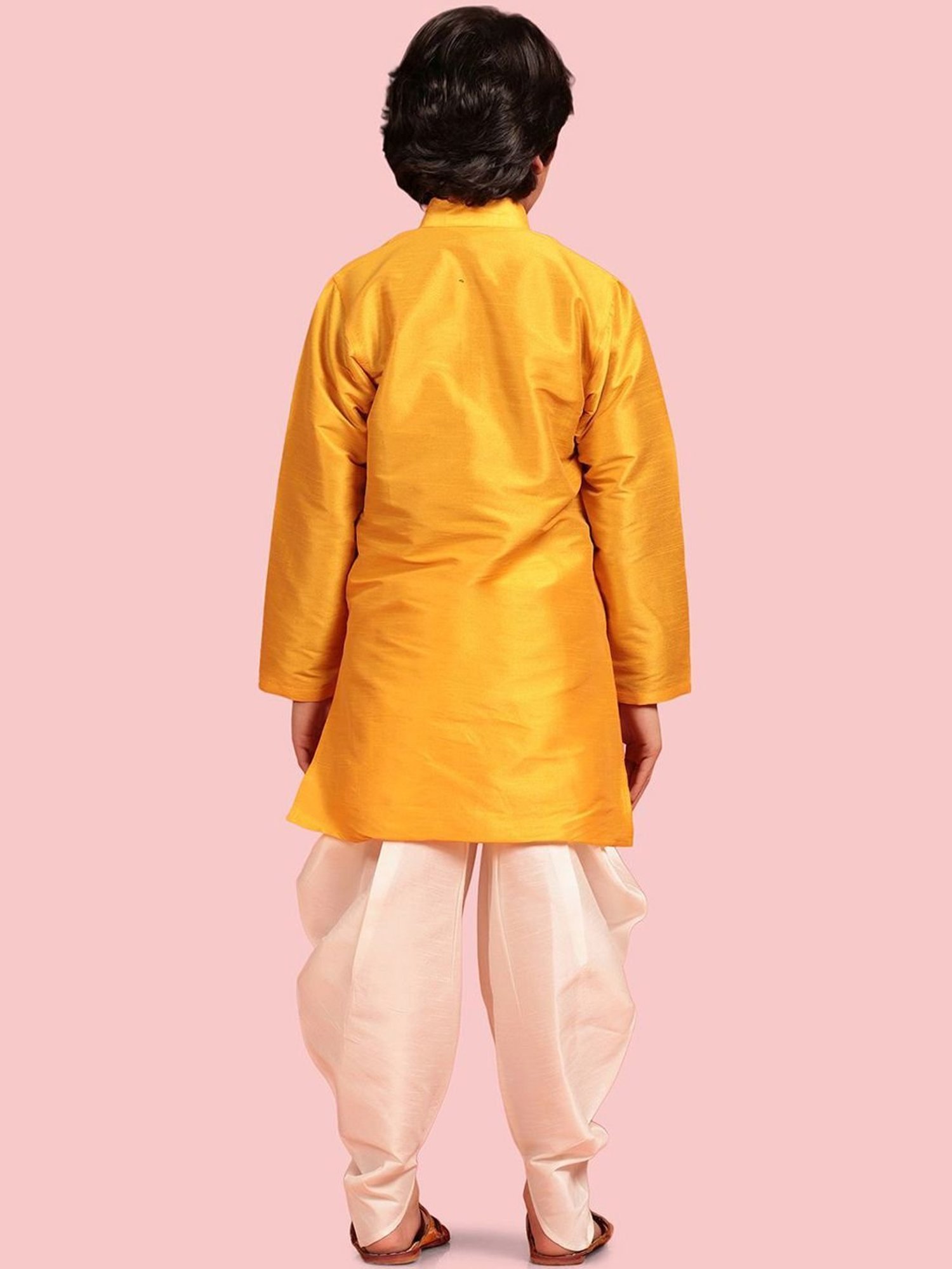 AJ Dezines Kids Yellow & White Regular Fit Full Sleeves Kurta Set