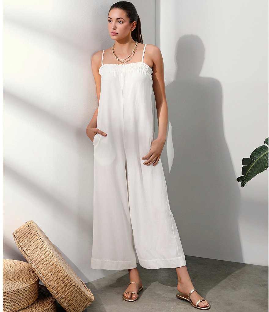 Every Smocked Square Neck Sleeveless Jumpsuit