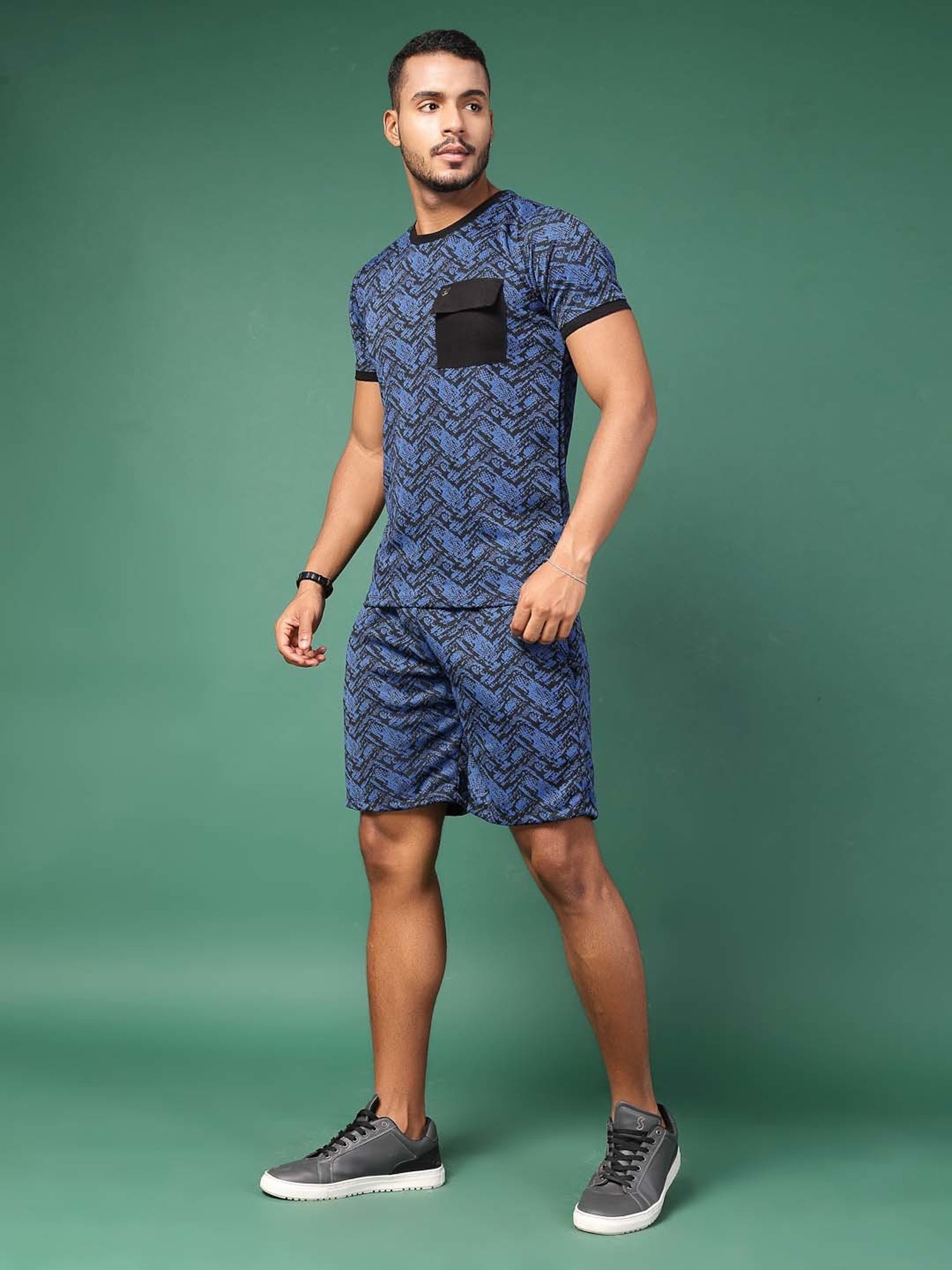 Rigo Blue Slim Fit Printed T-Shirt & Shorts Set