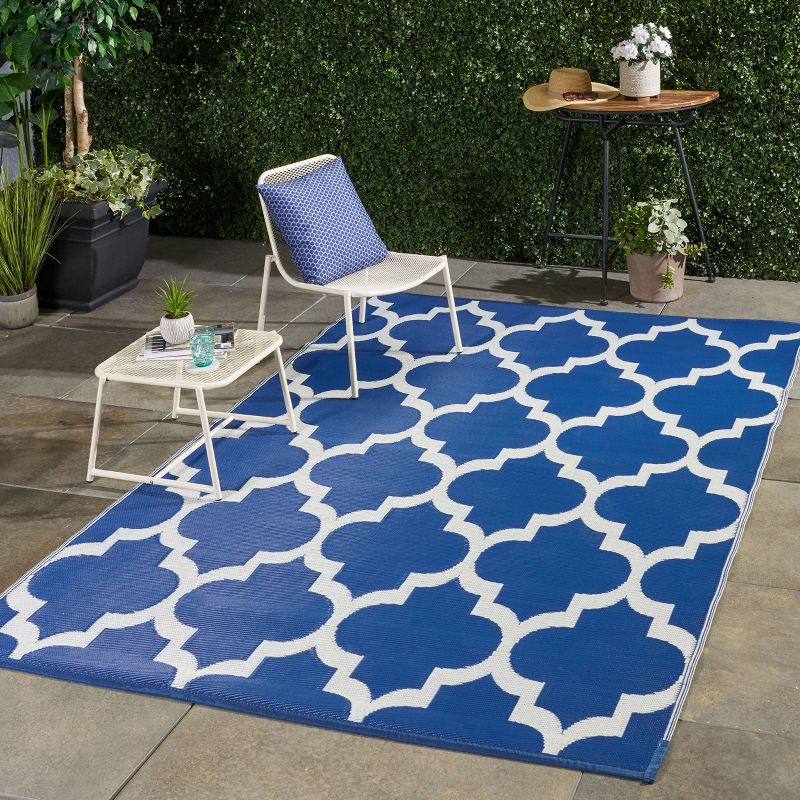 6'x9' Arundel Outdoor Modern Scatter Rug Night Blue/White - Christopher Knight Home