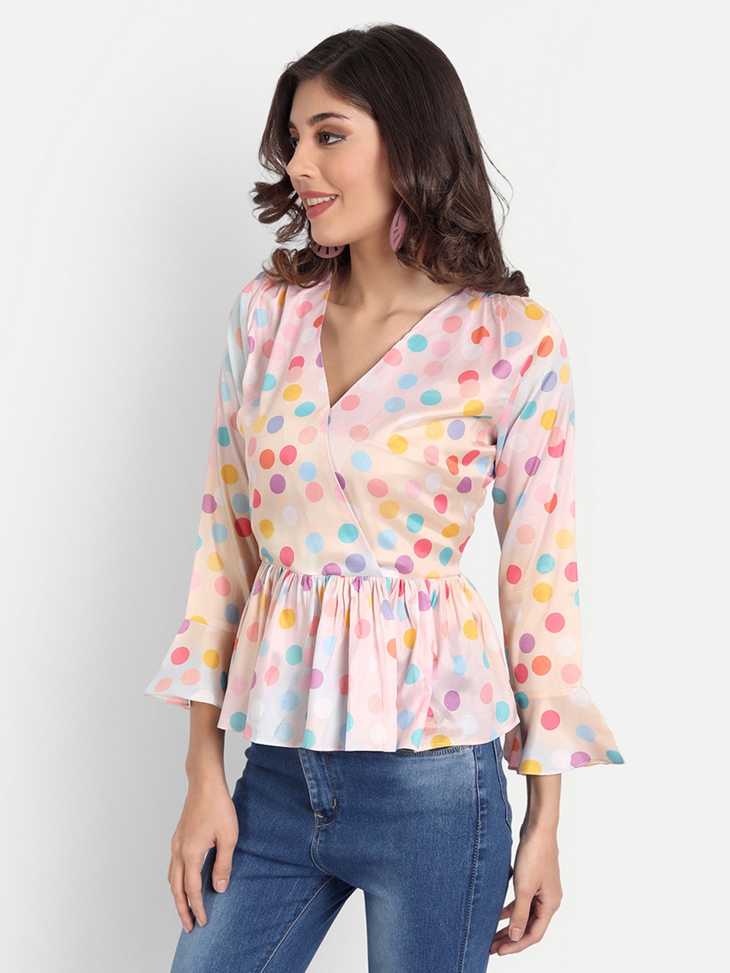 MASAKALI.CO Light Pink Printed Peplum Top