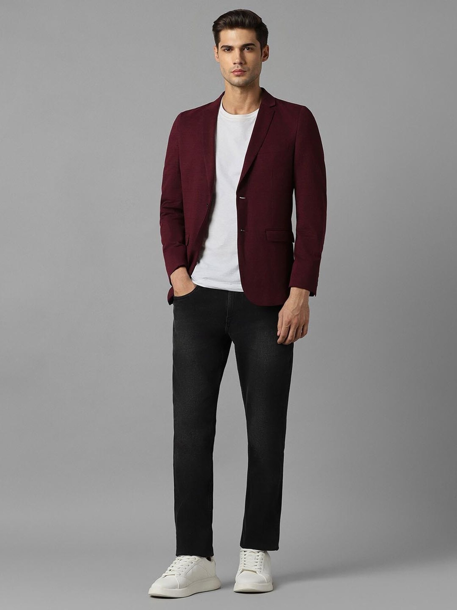 Louis Philippe Sport Maroon Cotton Slim Fit Blazer