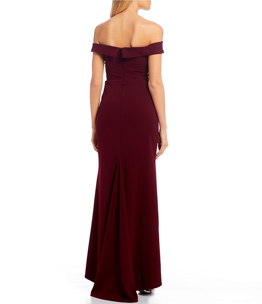 Xtraordinary Off-the-Shoulder Beaded-Side Trim Fitted Long Dress