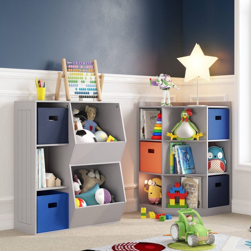 Kids' 6 Cubby with 3 Shelf Corner Cabinet Gray - RiverRidge