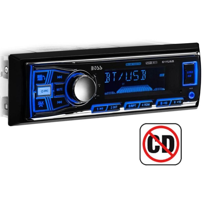 Boss Audio Systems 611UAB Single Din USB/SD AUX Bluetooth Multimedia Radio Car Stereo Receiver with USB, AUX Input, and AM/FM Radio Receiver
