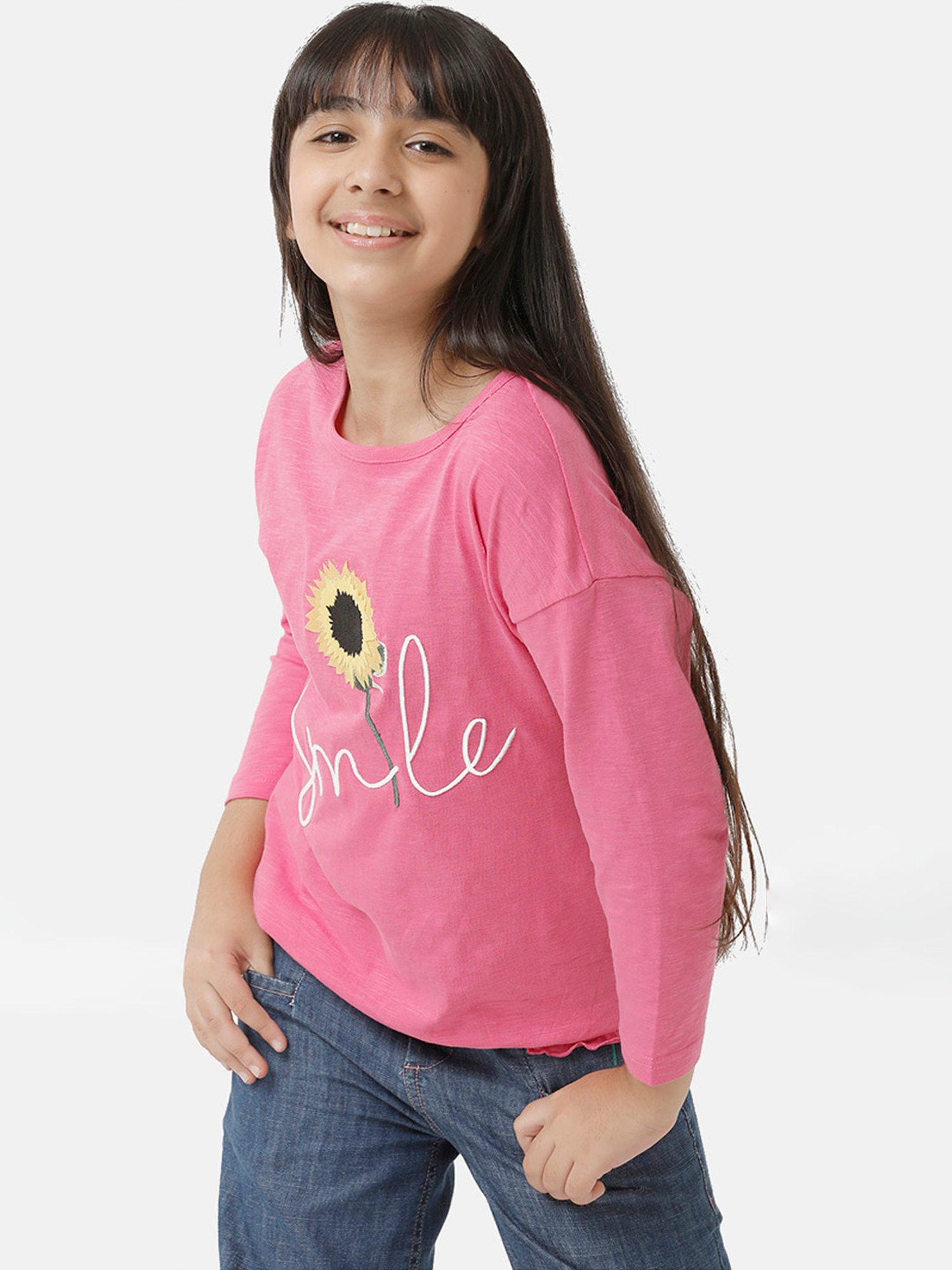 Under Fourteen Only Kids Pink Embroidered Full Sleeves Top