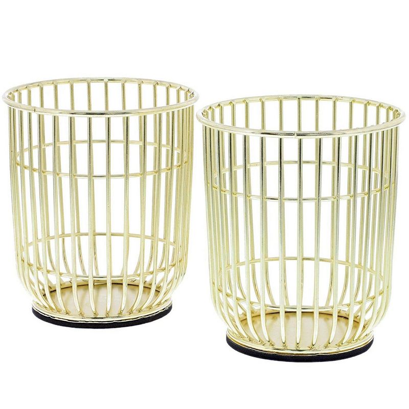 Paper Junkie 2-Pack Gold Wire Desktop Makeup Brush Pencil Pen Holders Cup Desk Organizer, 3.5 x 4 in