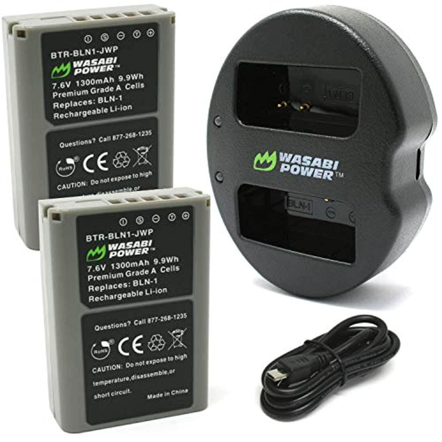 wasabi power battery 2pack and dual usb charger for olympus bln1, bcn1 and olympus omd em1, em5, pen ep5