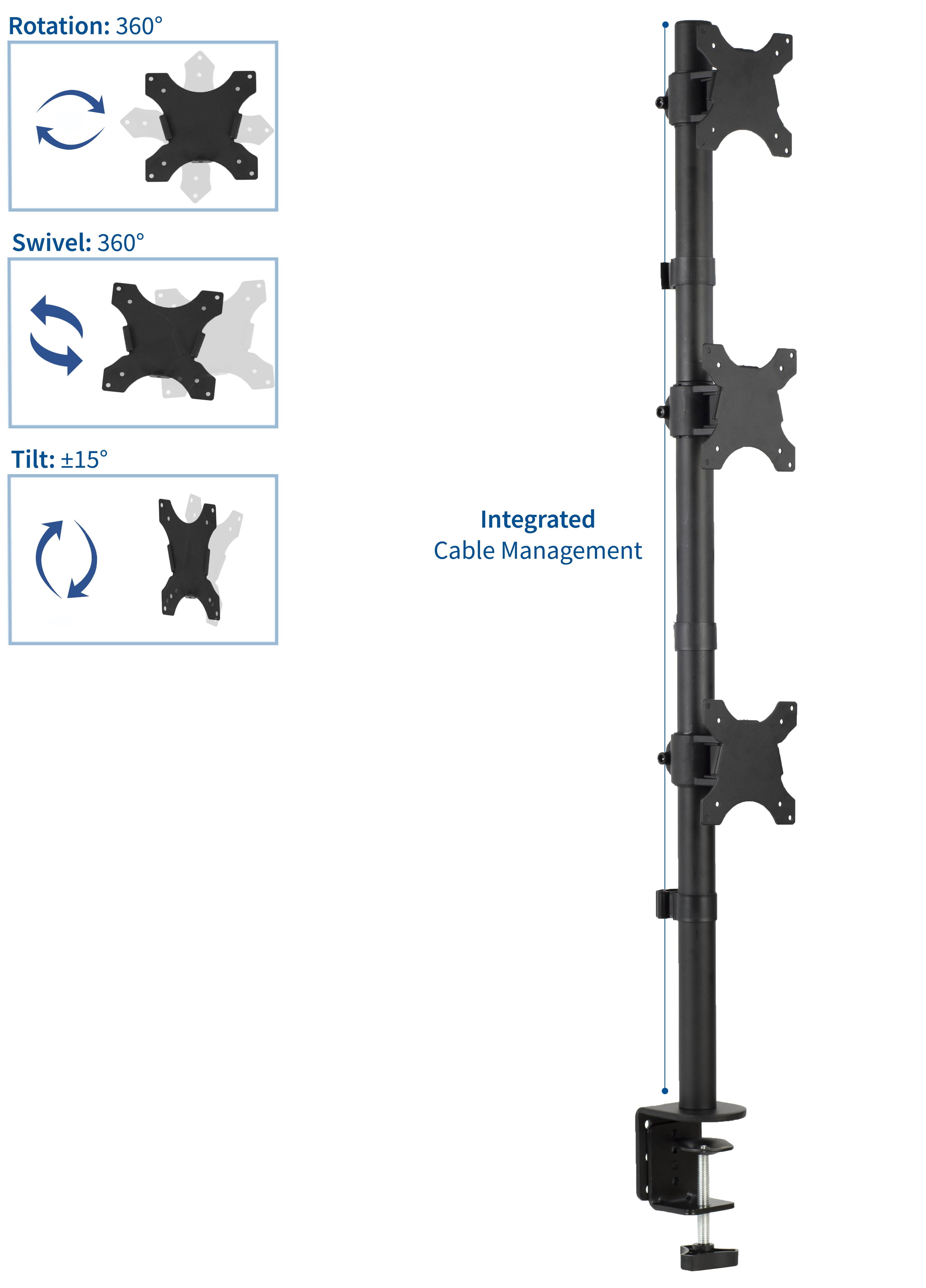VIVO Triple LCD Monitor Desk Stand, Desktop Mount, Stacked Vertical 3 Screens up to 27" (STAND-V003V)