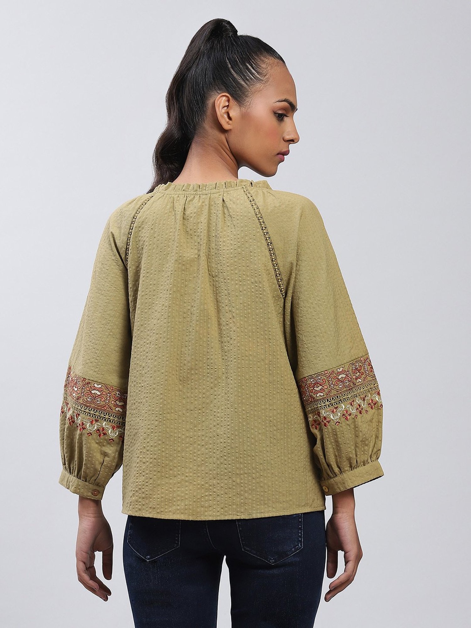 Label Ritu Kumar Olive Embroidered Top