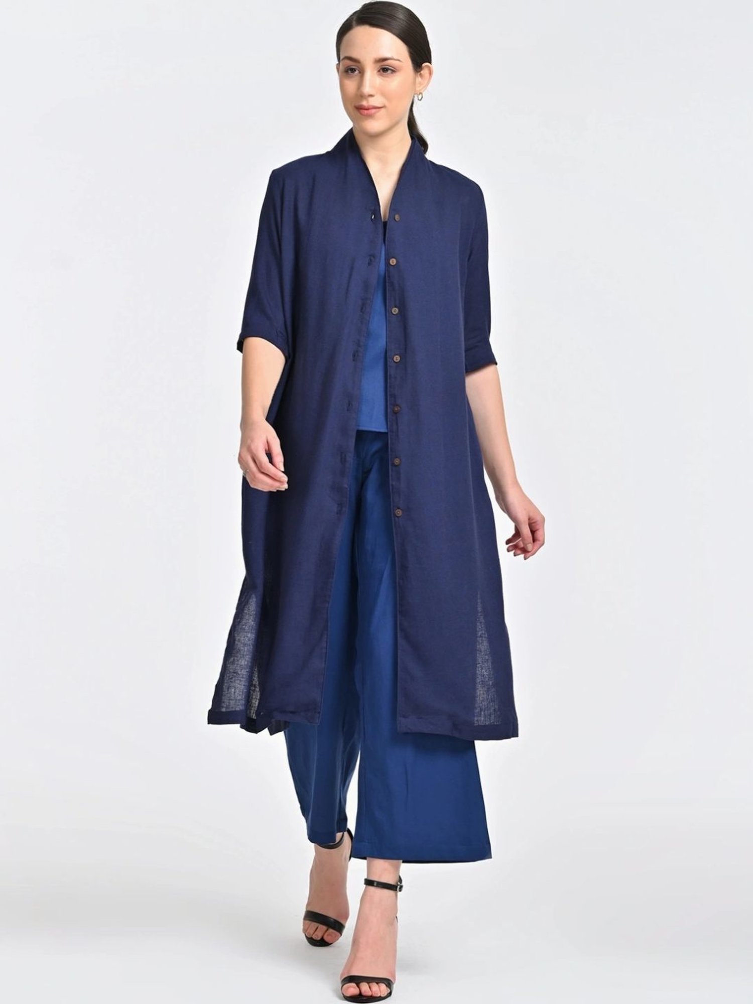 Saltpetre Navy 3 Piece Overlay Long Shirt With Top And Trousers Co-ords Set