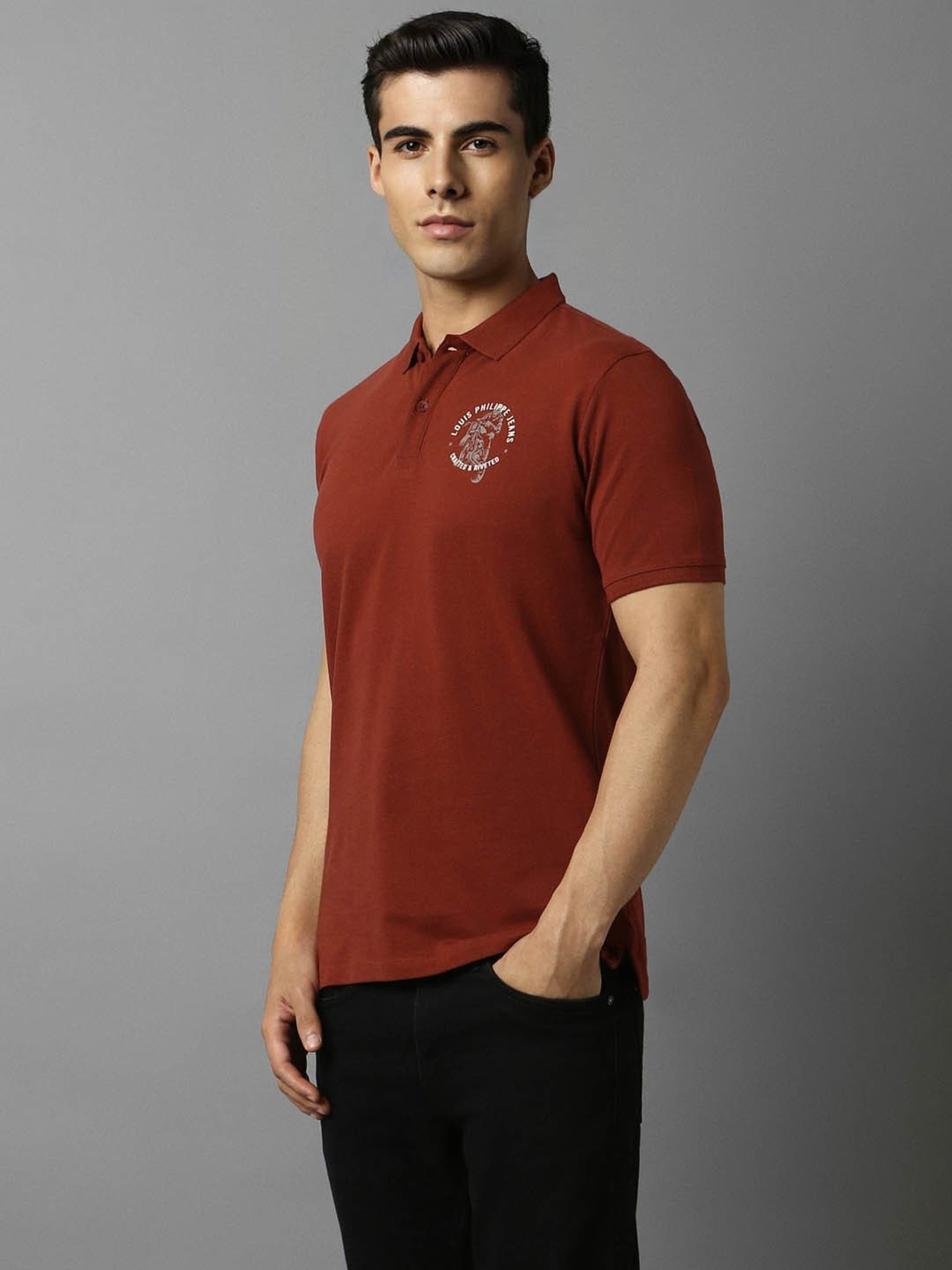 Louis Philippe Jeans Maroon Cotton Slim Fit Polo T-Shirt