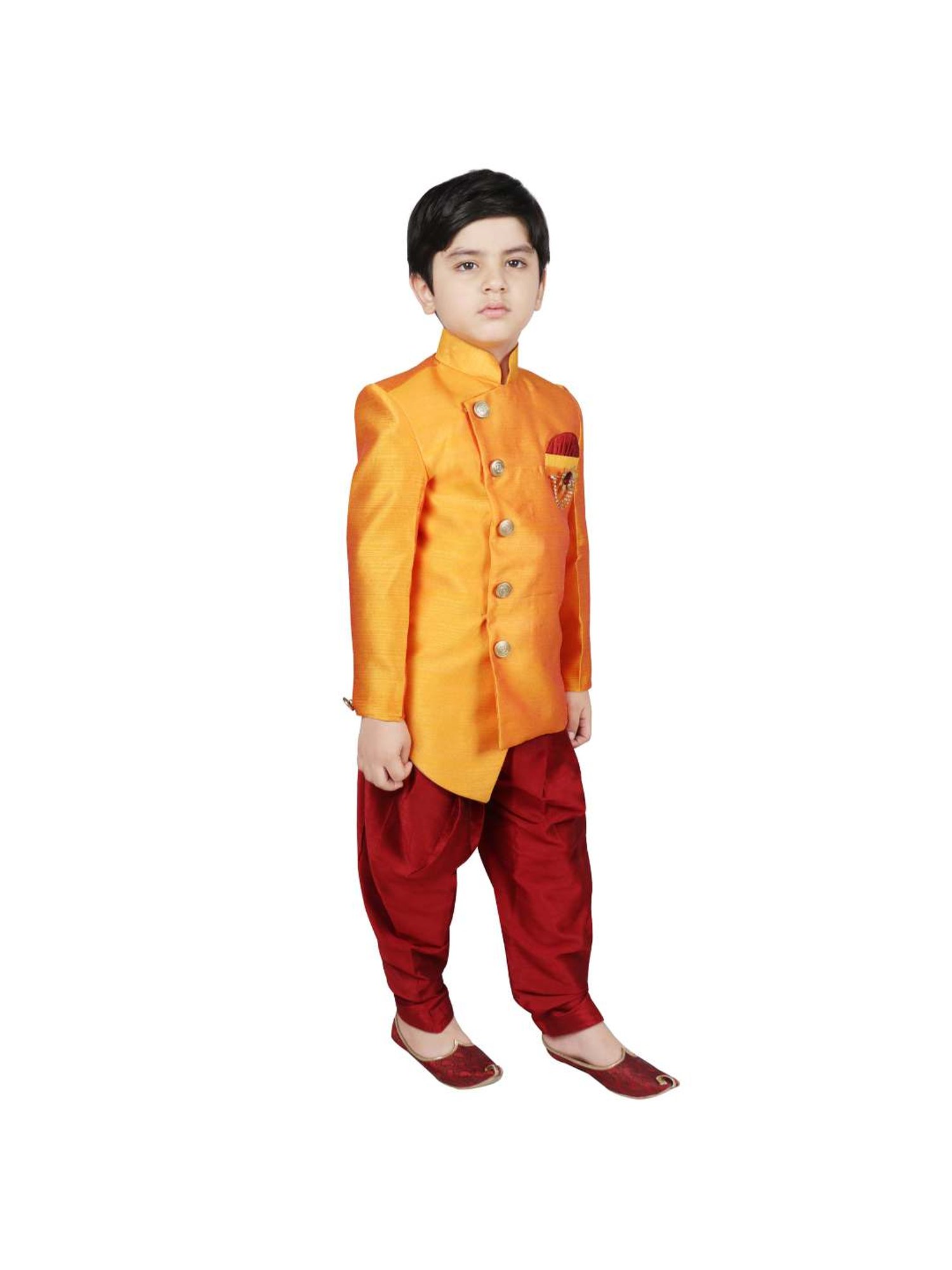 VASTRAMAY Boys Turquoise Floral Full Sleeves Indowestern