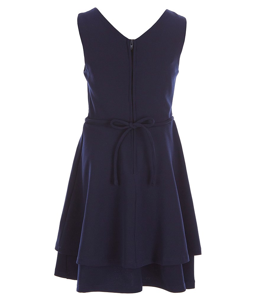 Honey and Rosie Big Girls 7-16 Sleeveless Ruffled Neck Scuba Skater Dress