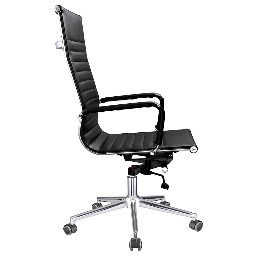 High Back PU Leather Ribbed Office Chair Contemporary Executive Computer Desk Black