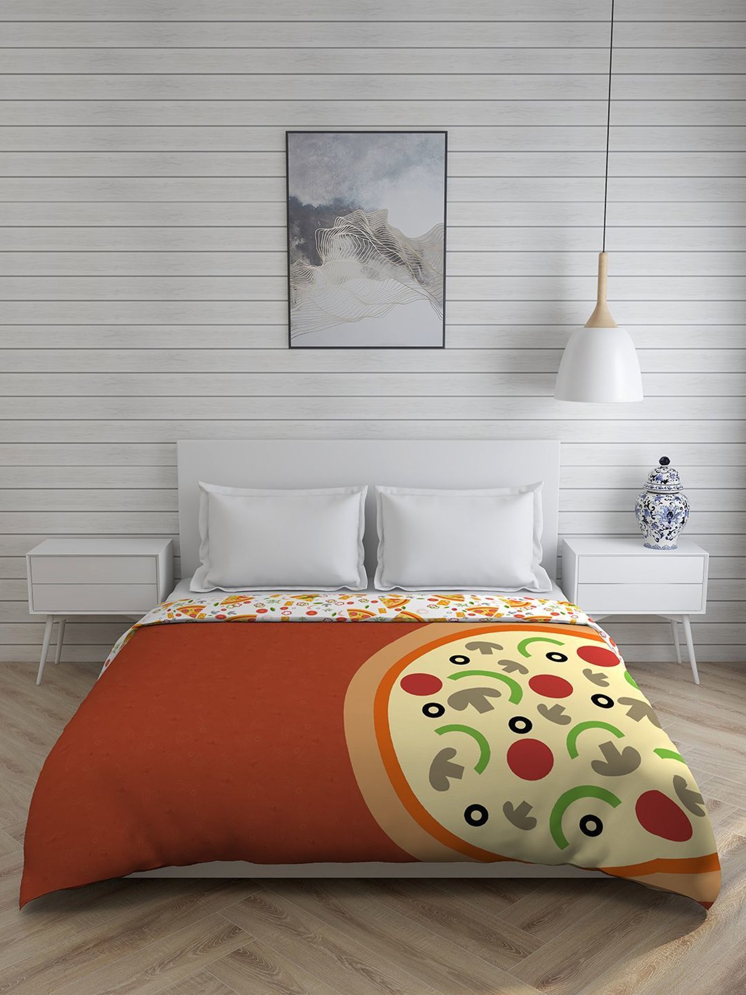 Boutique Living Rock & Room Printed White 210 TC Cotton Queen Comforter