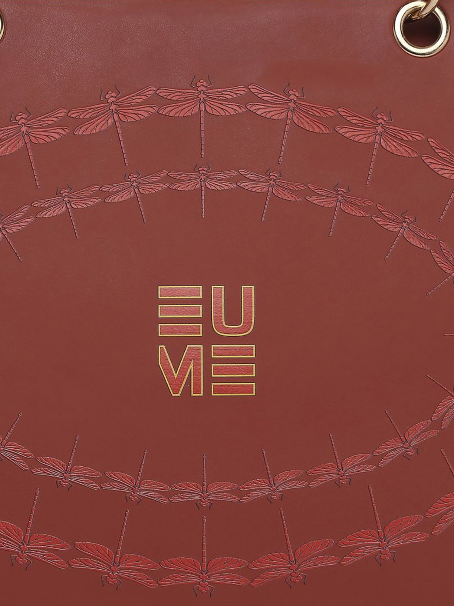 Eume Dragonfly Hot Sauce Red Leather Printed Shoulder Handbag