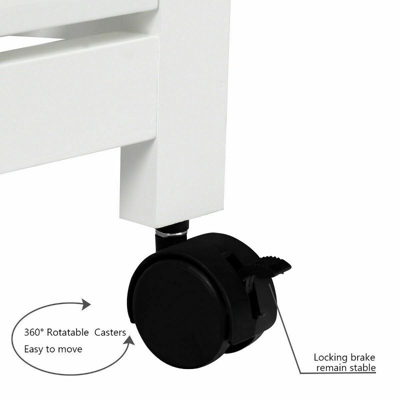 Costway Rolling Kitchen Trolley Cart Steel White Top Removable Tray W/Storage Basket &Drawers