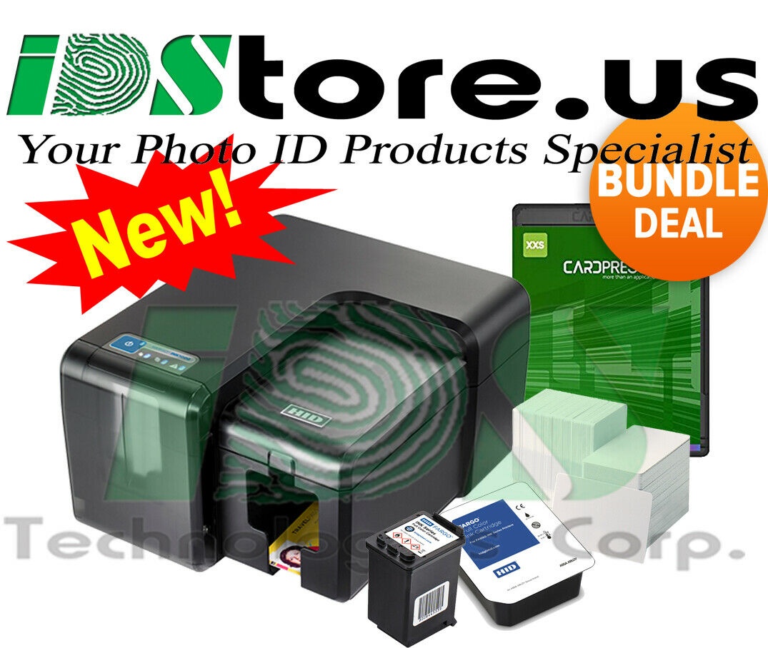 FARGO INK1000 Thermal Inkjet Single Side Photo ID Card Printer Bundle - New