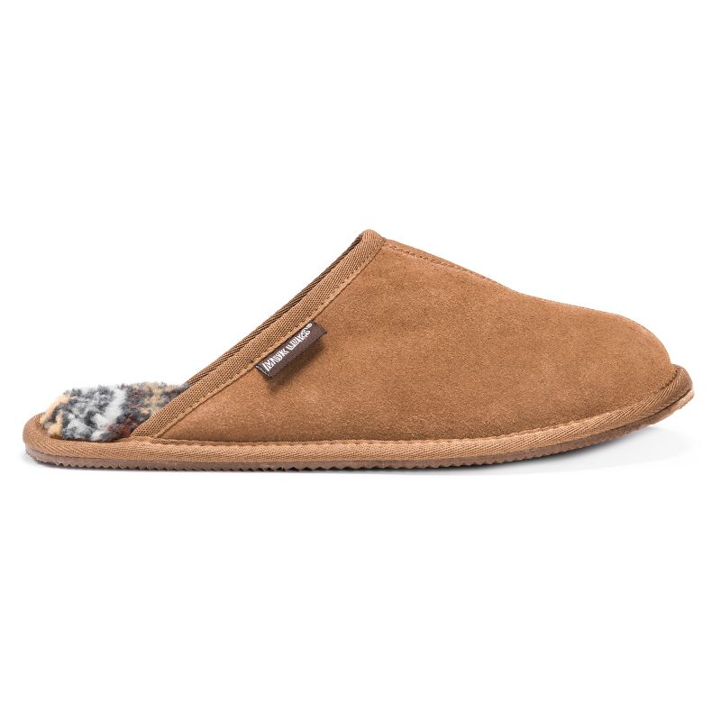 Men's MUK LUKS Printed Berber Suede Scuff Slippers - Tan 10