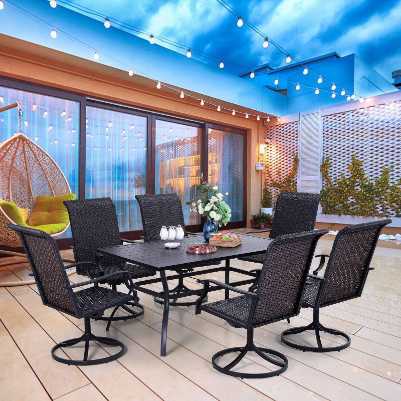 7pc Patio Dining Set with 360 Swivel Chairs & Rectangle Steel Table - Captiva Designs