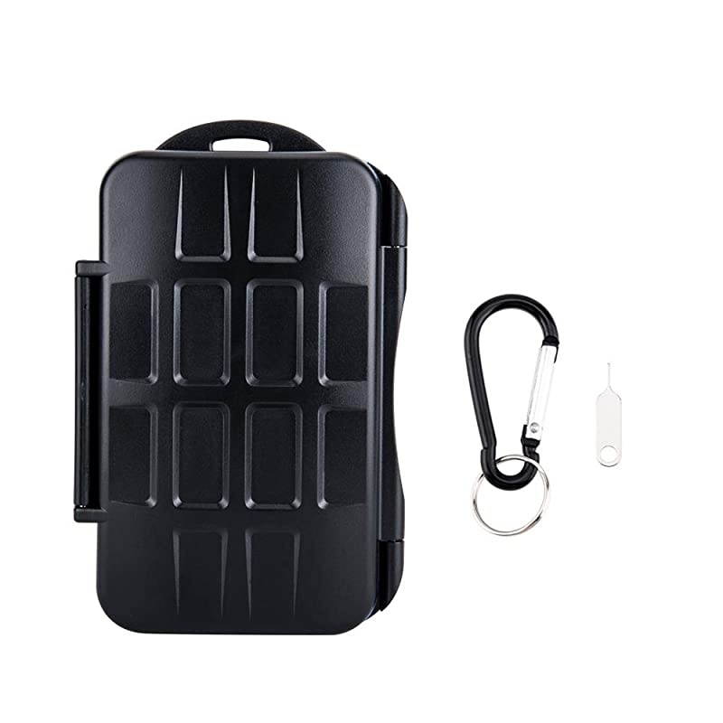 Slots WaterResistant Memory Card Case SD MSD Card Holder Storage Keeper for 4 CF + 8 SD SDHC SDXC + 16 TF MSD Micro SD Cards with Carabiner + Card Tray Removal Eject Pin Key Blue Seal Ring