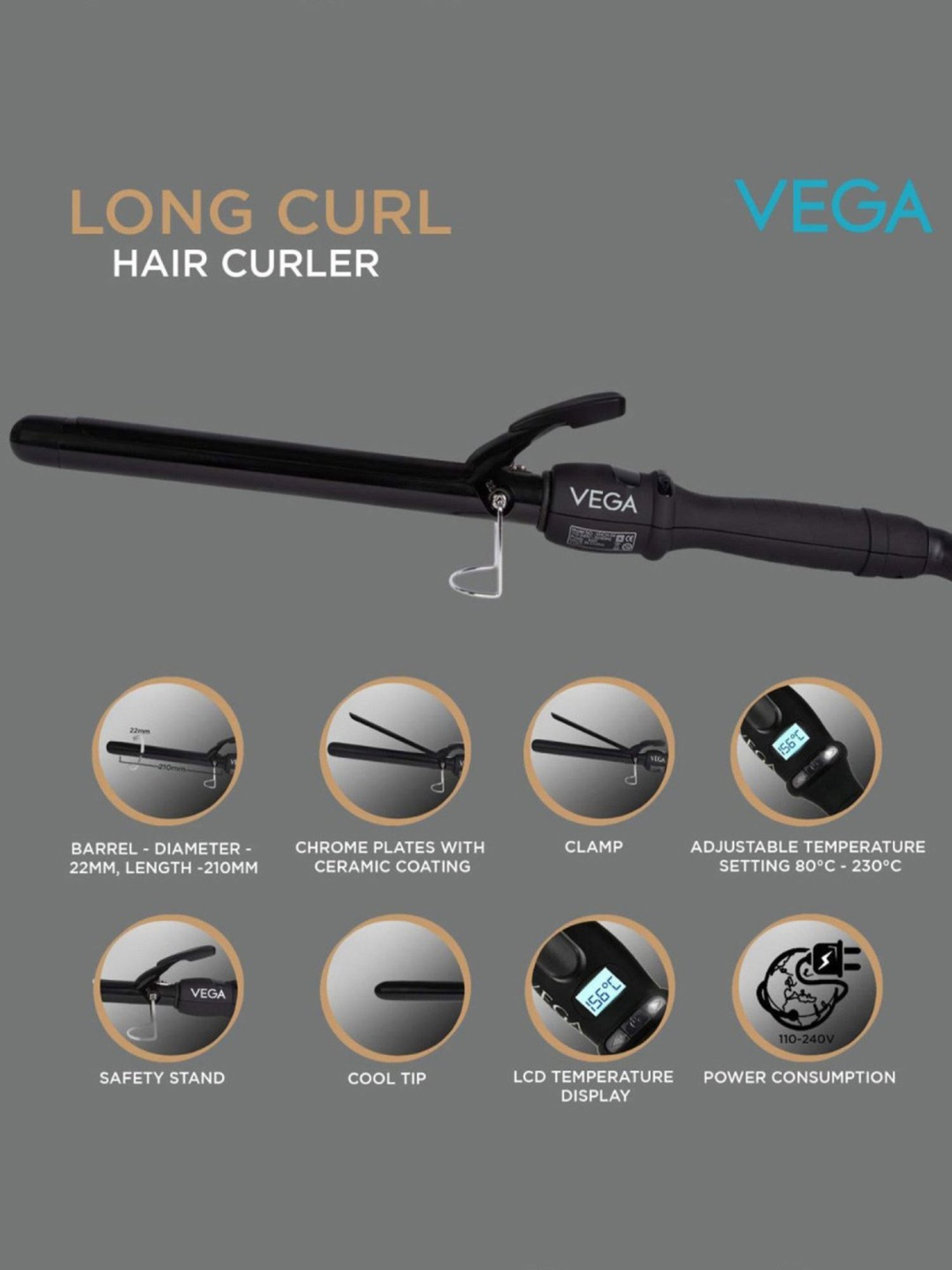 Gorgio Professional GCT9 19mm Hair Curling Tong (Silver)